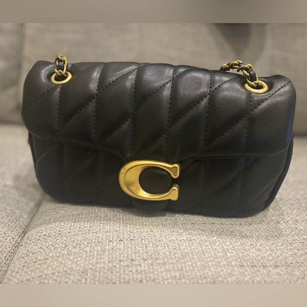 Black Quilted Leather Shoulder Bag with Gold Hardware